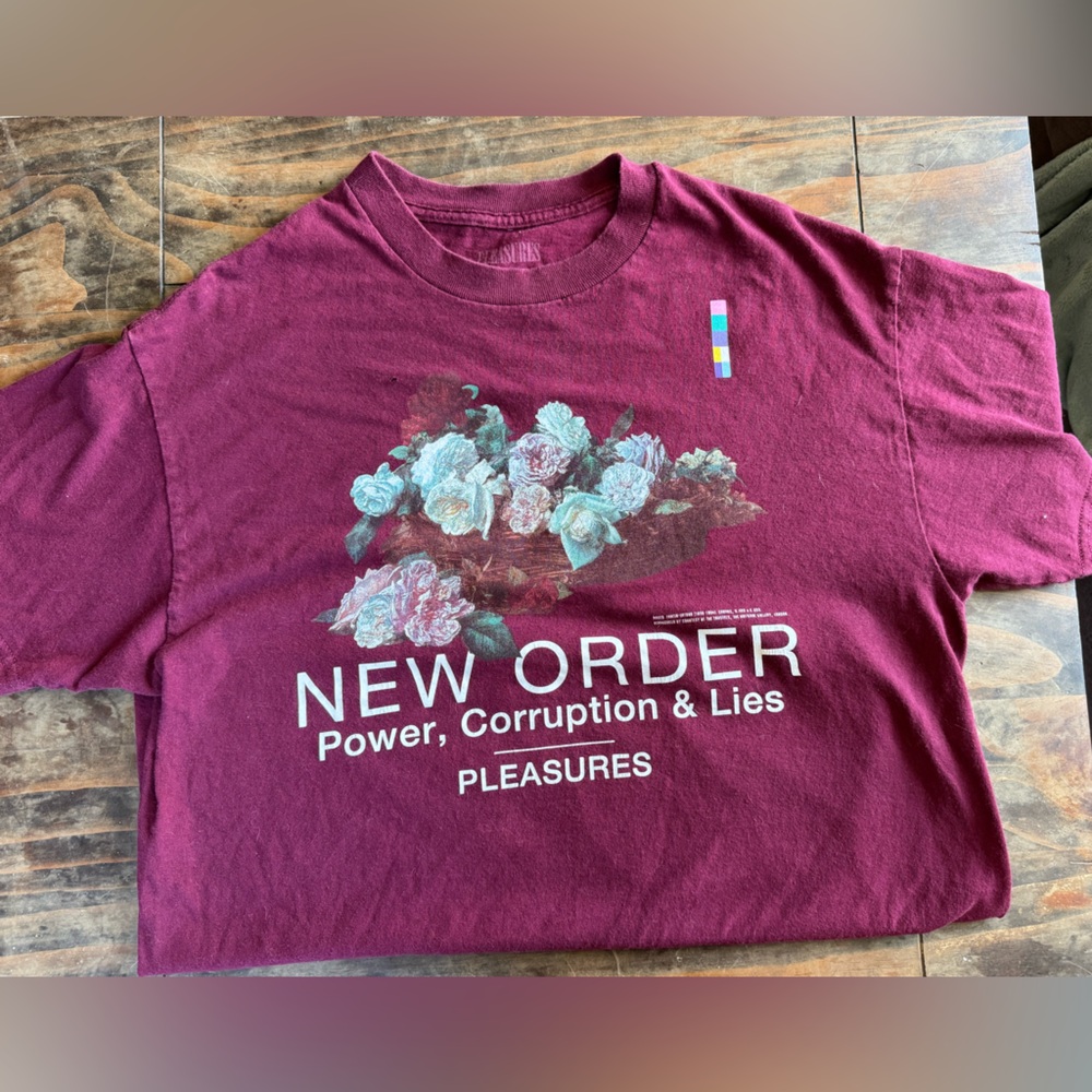 Pleasures New Order Graphic Tee - Burgundy with Floral Print